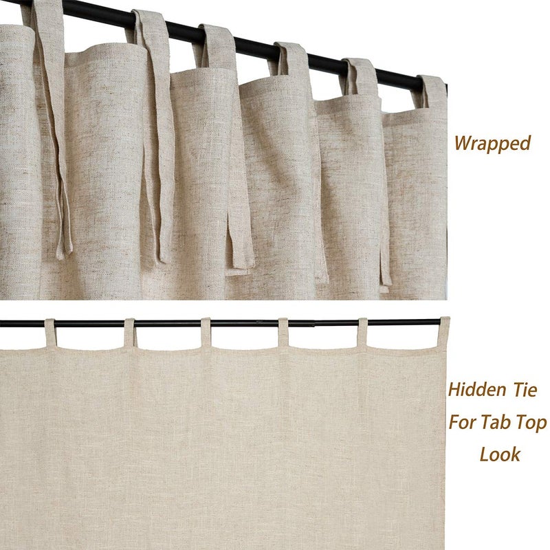 Central Park Linen Tie Top Curtain Semi Sheer Window Treatment Linen Cotton Blend Decorative for Living Room Drape 63 Inch Length Treatment for Bedroom Farmhouse Rustic Curtain, Linen, 1 Panel - Image 4